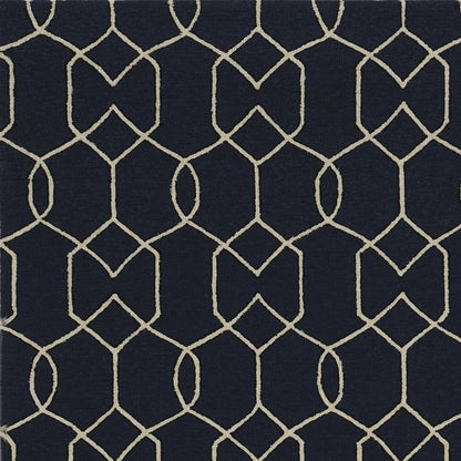 3' X 5' Navy Blue And Ivory Geometric Hand Hooked Area Rug