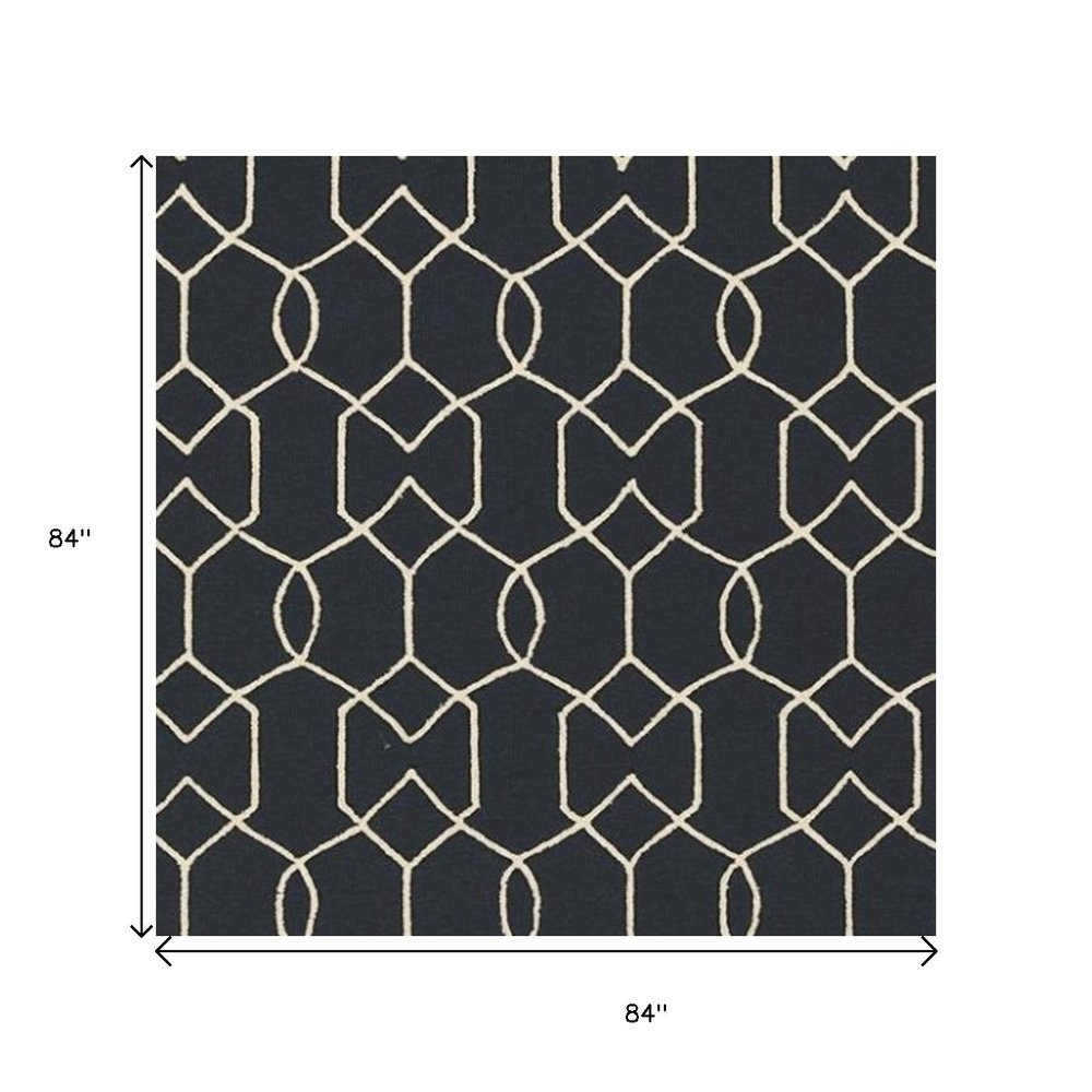 7' X 7' Navy Blue Hand Hooked Area Rug