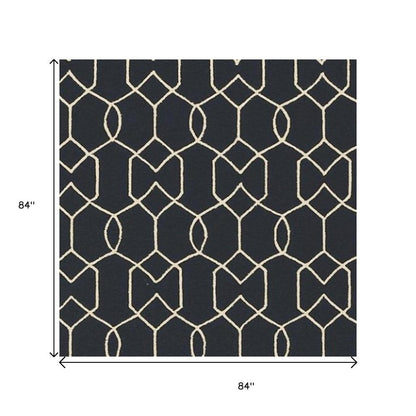 7' X 7' Navy Blue Hand Hooked Area Rug