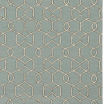 3' X 5' Green And Ivory Geometric Hand Hooked Area Rug
