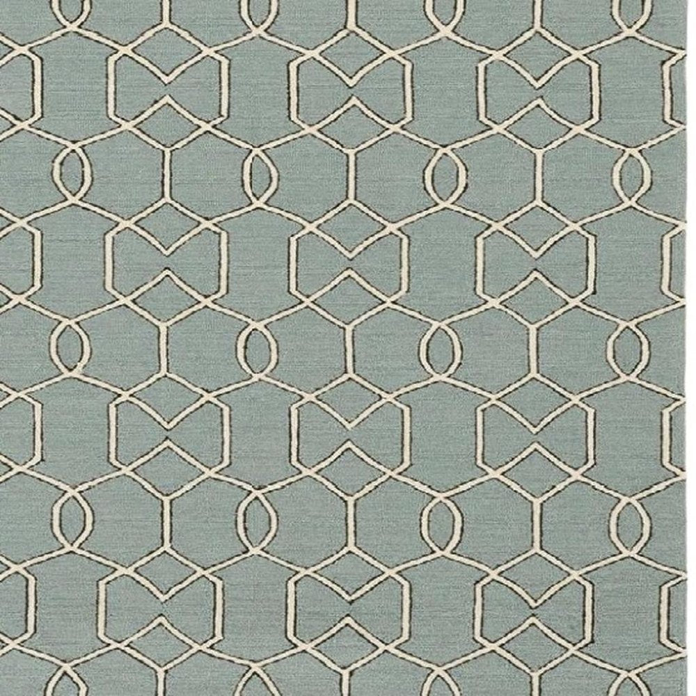 3' X 5' Green And Ivory Geometric Hand Hooked Area Rug