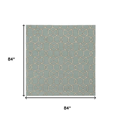7' X 7' Green and Ivory Hand Hooked Area Rug