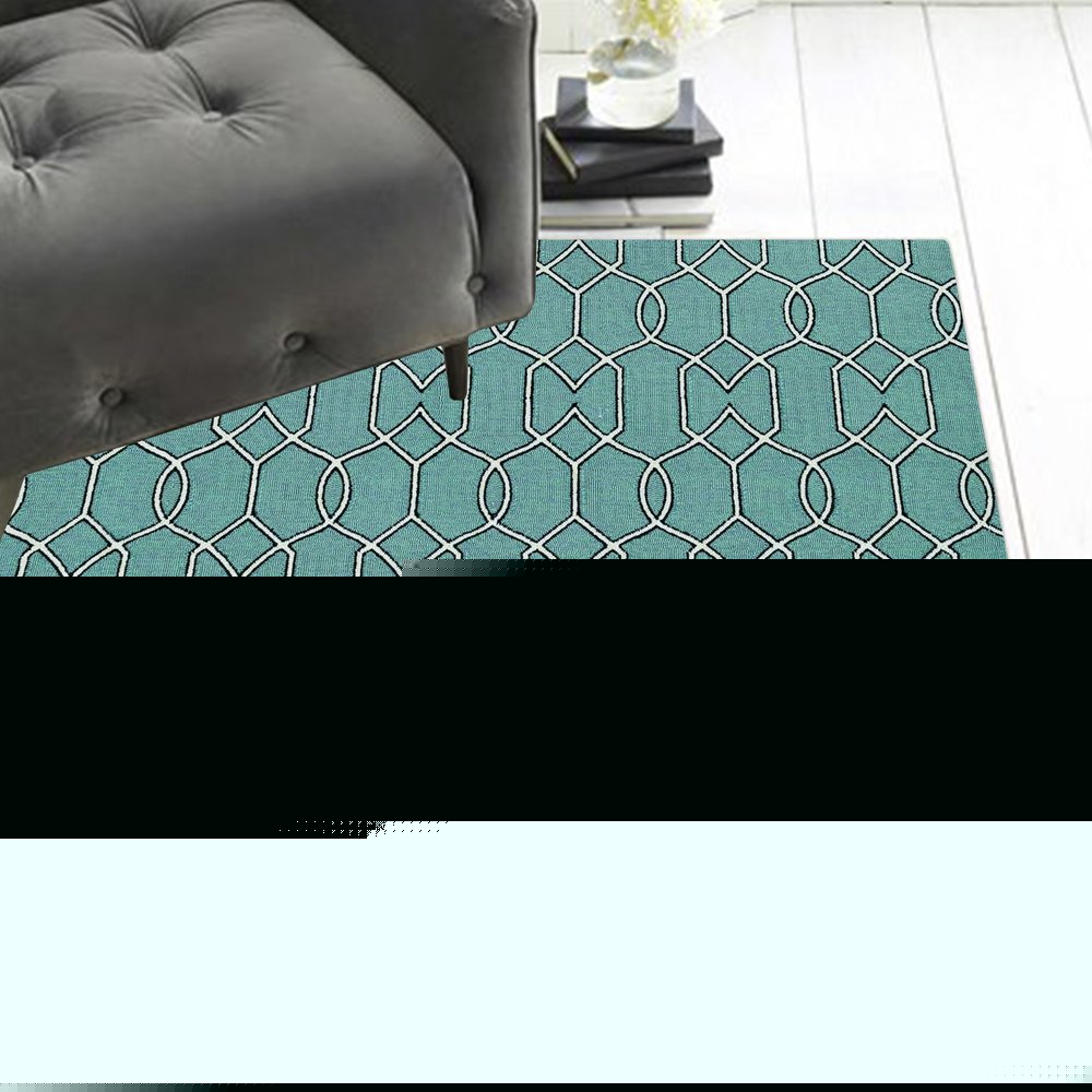 3' X 5' Green And Ivory Geometric Hand Hooked Area Rug