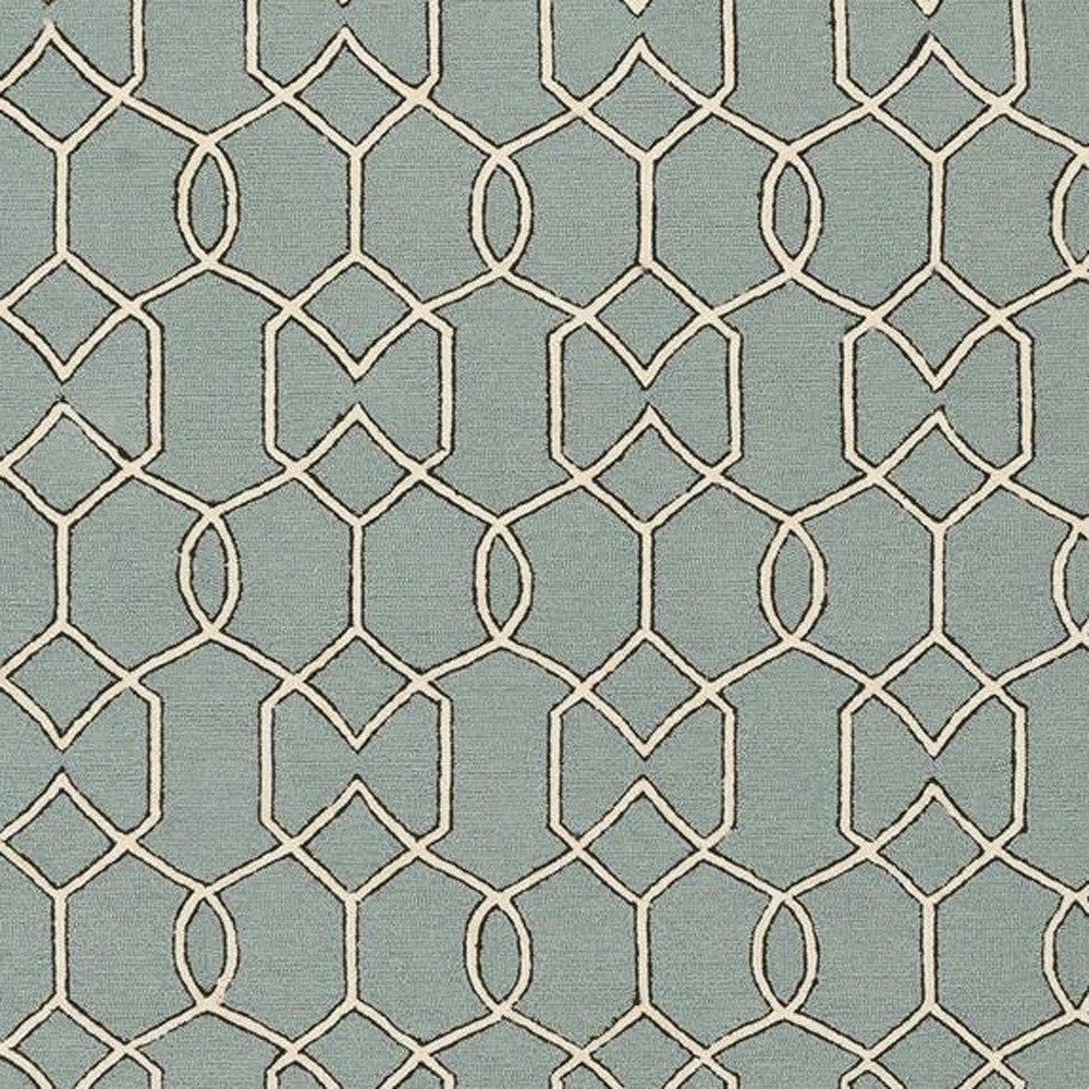 3' X 5' Green And Ivory Geometric Hand Hooked Area Rug