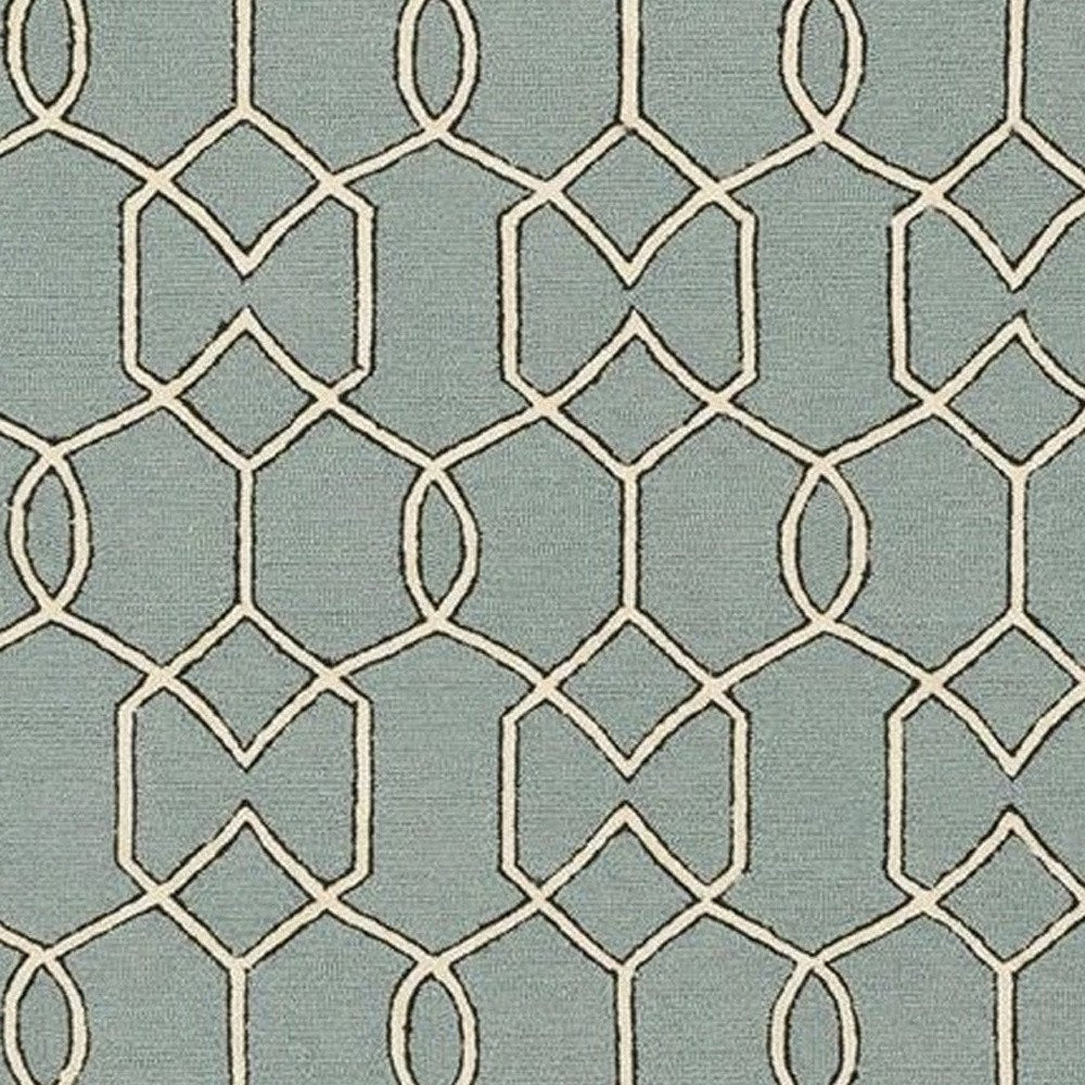 7' X 7' Green and Ivory Hand Hooked Area Rug