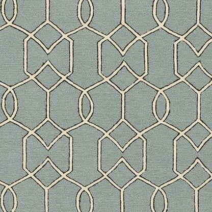 7' X 7' Green and Ivory Hand Hooked Area Rug