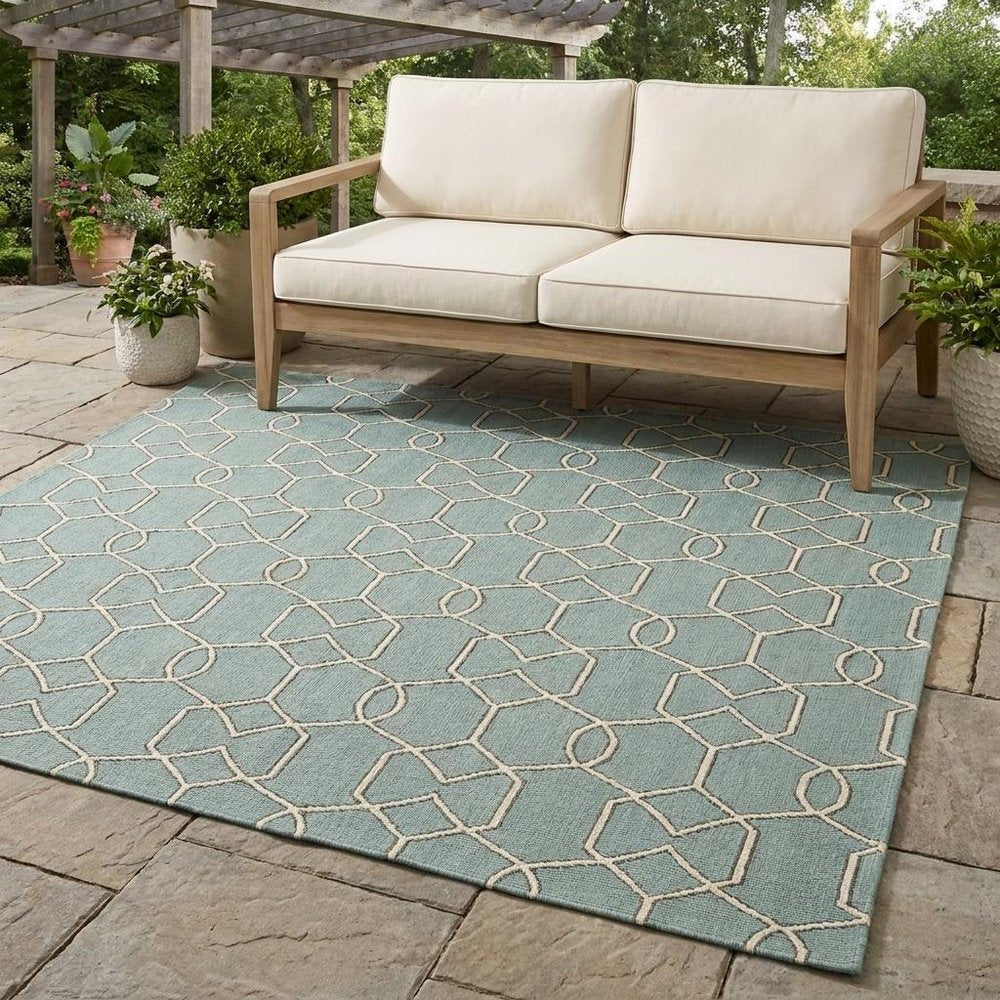 3' X 5' Green And Ivory Geometric Hand Hooked Area Rug
