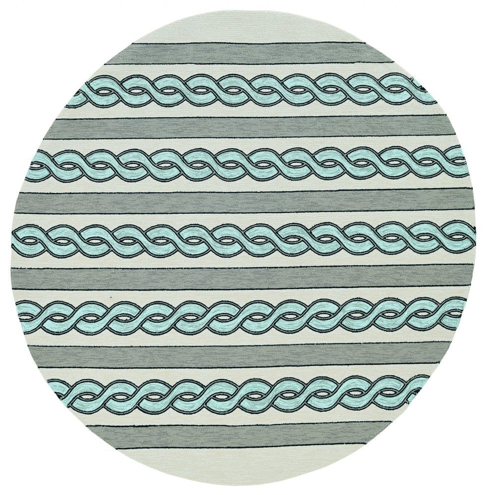 5' X 7' Ivory And Blue Abstract Handmade Indoor Outdoor Area Rug