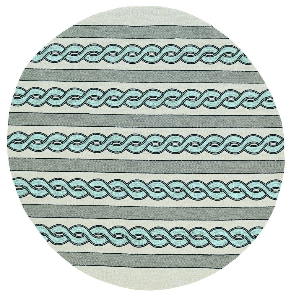 5' X 7' Ivory And Blue Abstract Handmade Indoor Outdoor Area Rug