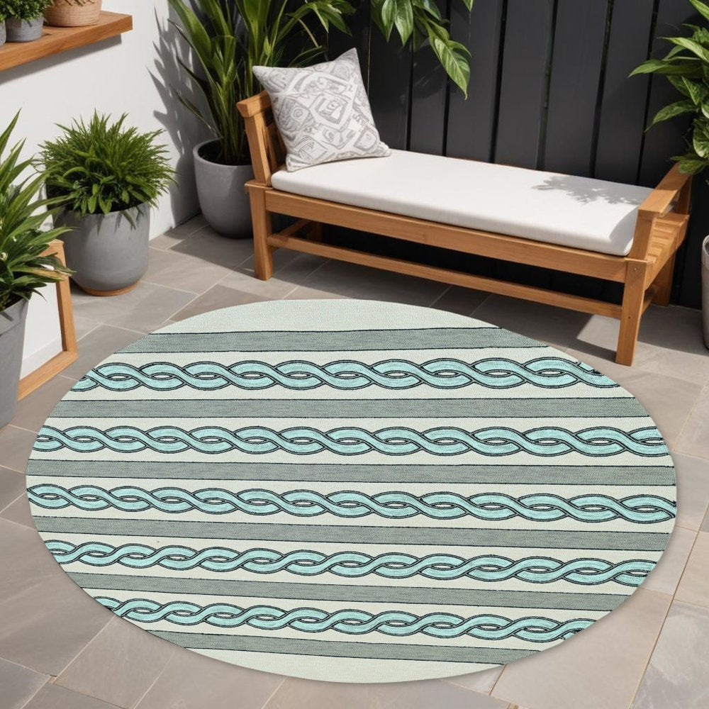5' X 7' Ivory And Blue Abstract Handmade Indoor Outdoor Area Rug