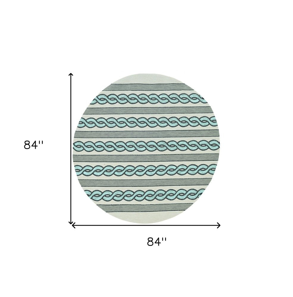 5' X 7' Ivory And Blue Abstract Handmade Indoor Outdoor Area Rug
