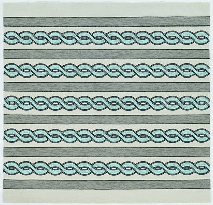 3' X 5' Ivory Light Blue And Gray Geometric Hand Hooked Worn/Fade Area Rug