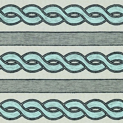 3' X 5' Ivory Light Blue And Gray Geometric Hand Hooked Worn/Fade Area Rug