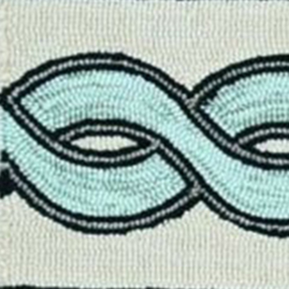 3' X 5' Ivory Light Blue And Gray Geometric Hand Hooked Worn/Fade Area Rug