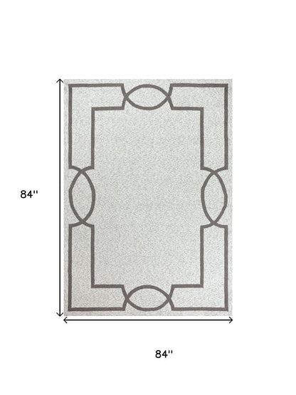 7' X 7' Oatmeal Ivory Geometric Hand Hooked Area Rug