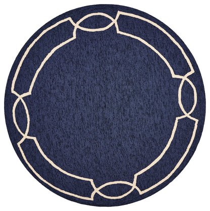 7' Blue And Ivory Round Geometric Handmade Indoor Outdoor Area Rug