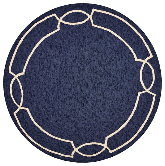 7' Blue And Ivory Round Geometric Handmade Indoor Outdoor Area Rug