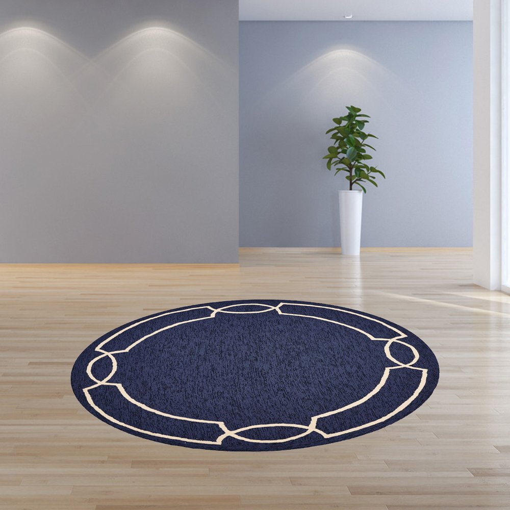 5' X 7' Blue And Ivory Handmade Indoor Outdoor Area Rug