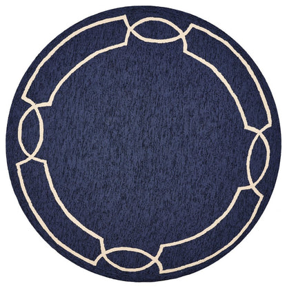 7' Blue And Ivory Round Geometric Handmade Indoor Outdoor Area Rug