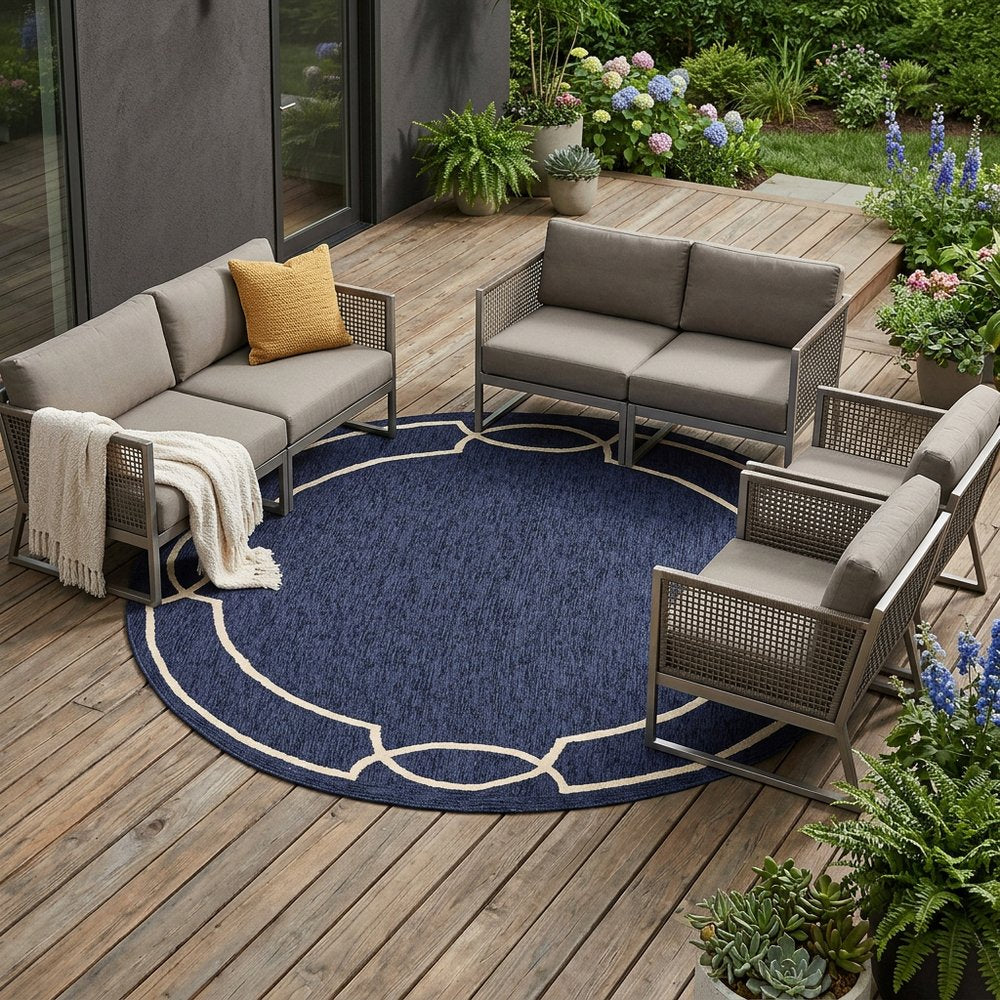 5' X 7' Blue And Ivory Handmade Indoor Outdoor Area Rug