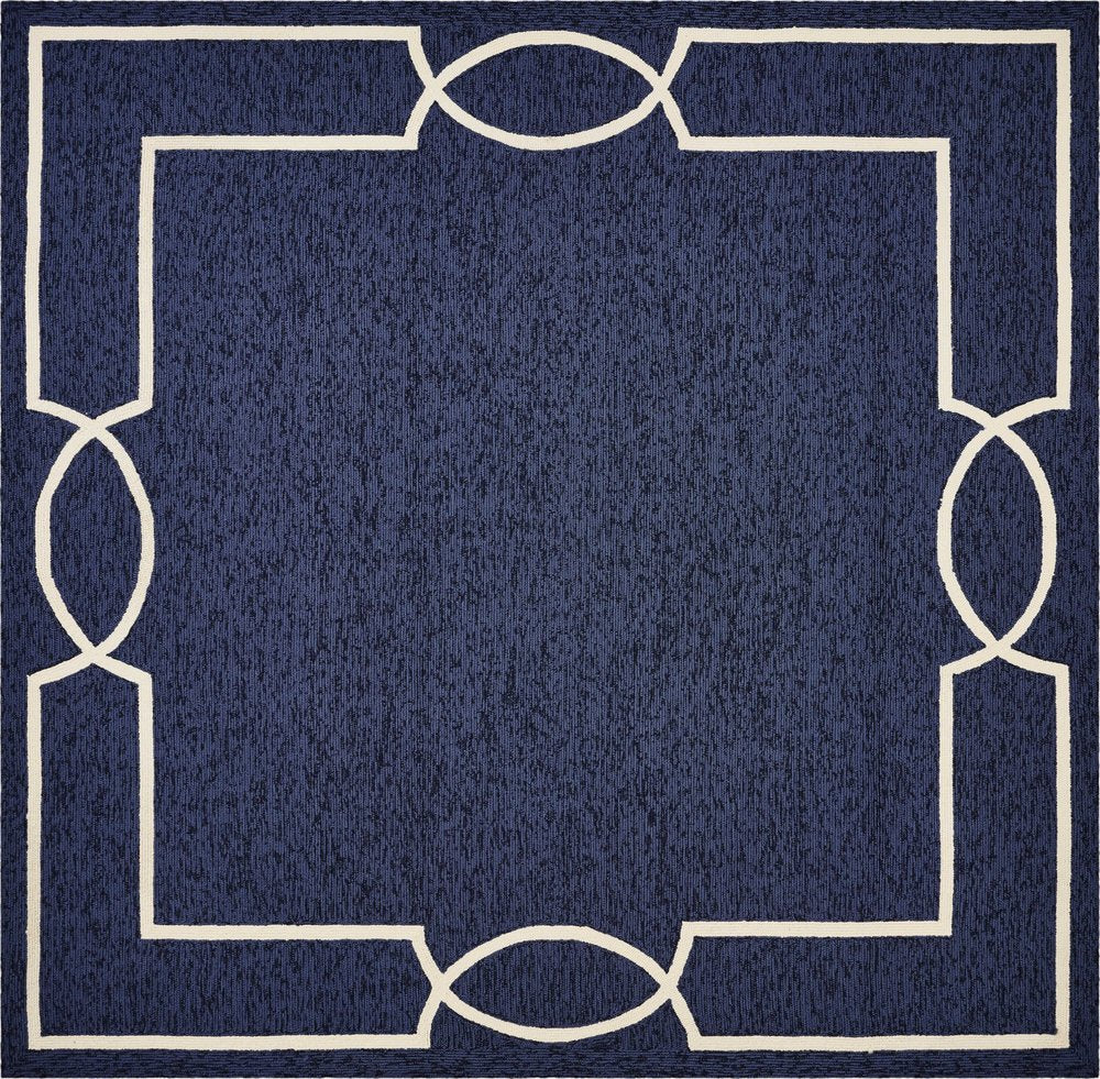 8' X 11' Blue And Ivory Geometric Hand Hooked Area Rug