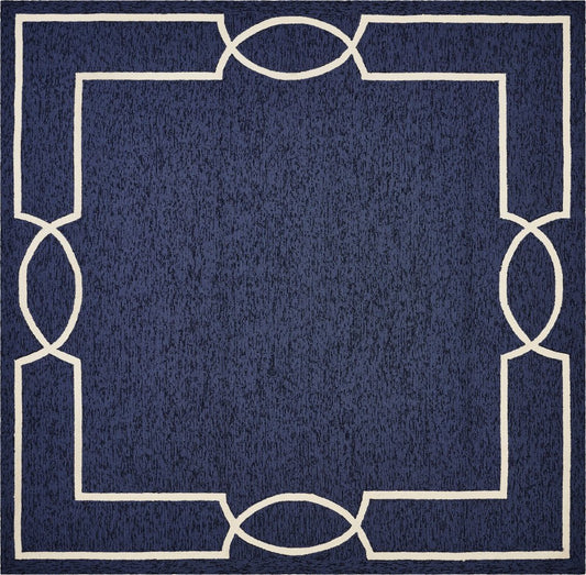 8' X 11' Blue And Ivory Geometric Hand Hooked Area Rug