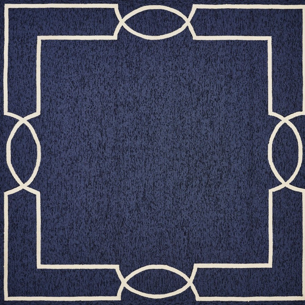 8' X 11' Blue And Ivory Geometric Hand Hooked Area Rug