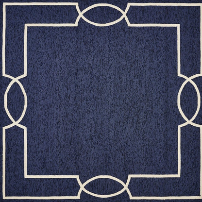 7' X 10' Blue And Ivory Geometric Hand Hooked Area Rug