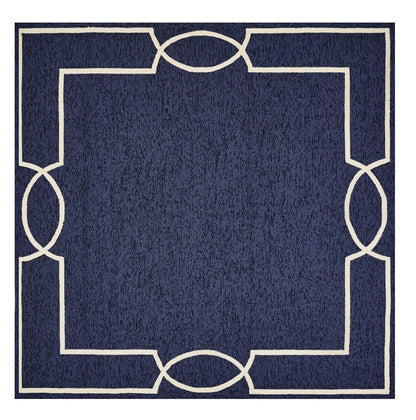 7' X 10' Blue And Ivory Geometric Hand Hooked Area Rug