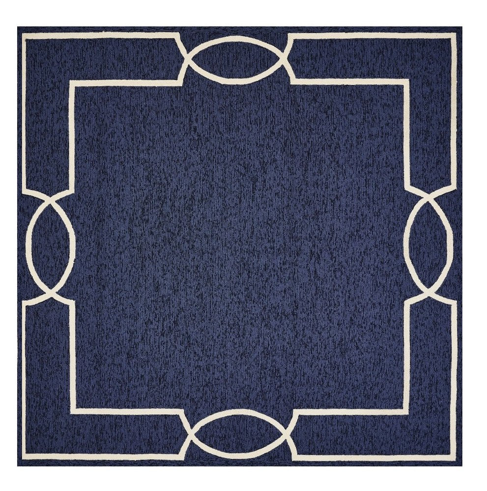 8' X 11' Blue And Ivory Geometric Hand Hooked Area Rug