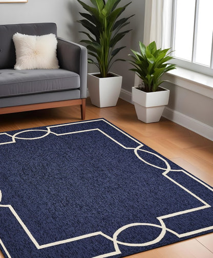 7' Blue And Ivory Square Geometric Handmade Indoor Outdoor Area Rug