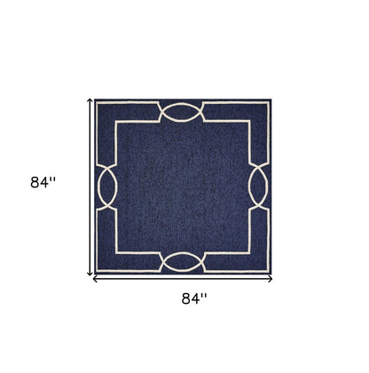 7' Blue And Ivory Square Geometric Handmade Indoor Outdoor Area Rug