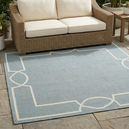 7' X 7' Blue and Ivory Geometric Hand Hooked Area Rug