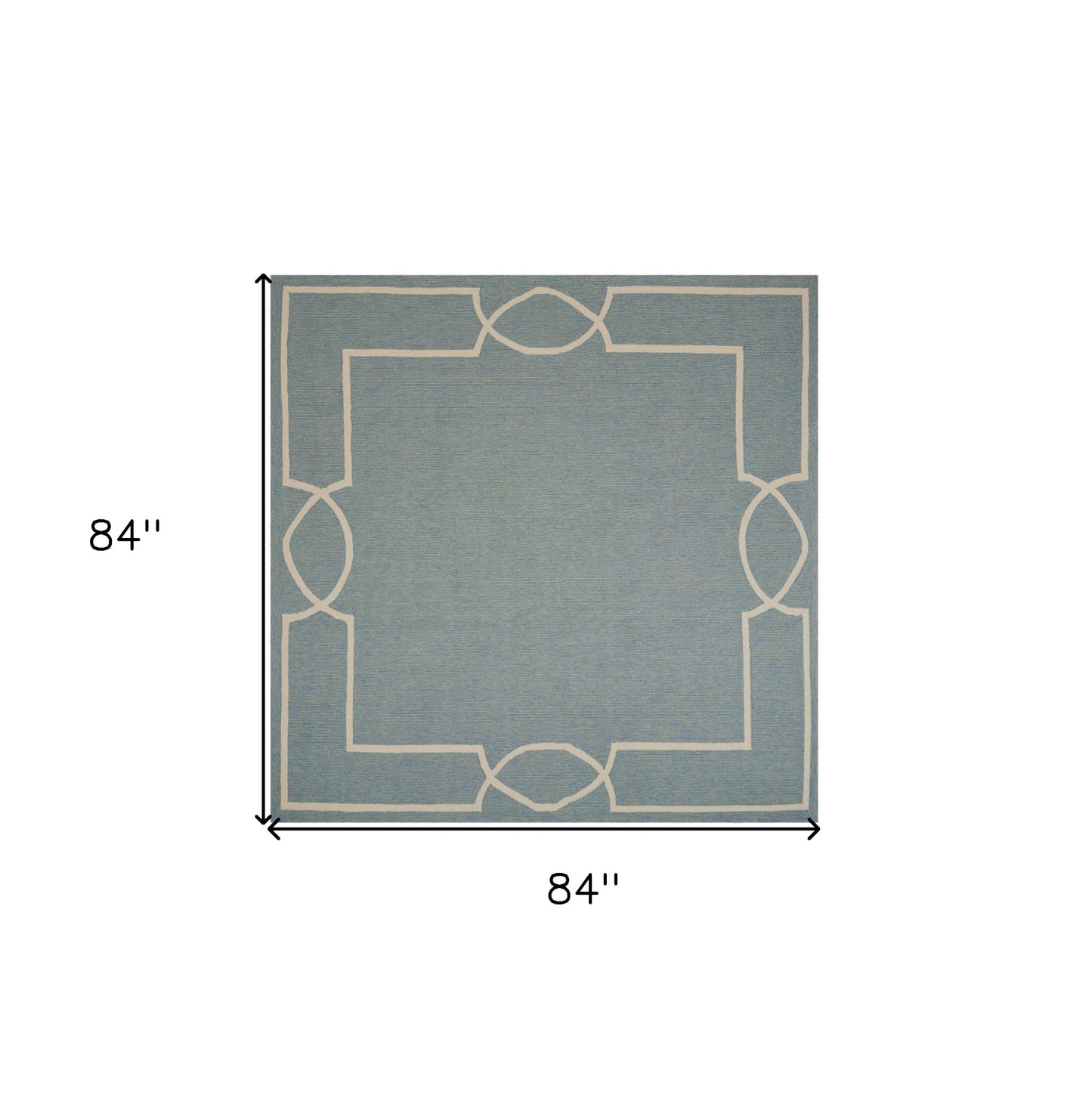 7' X 7' Blue and Ivory Geometric Hand Hooked Area Rug