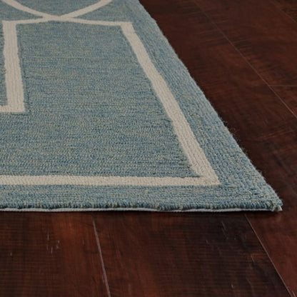 7' X 7' Blue and Ivory Geometric Hand Hooked Area Rug