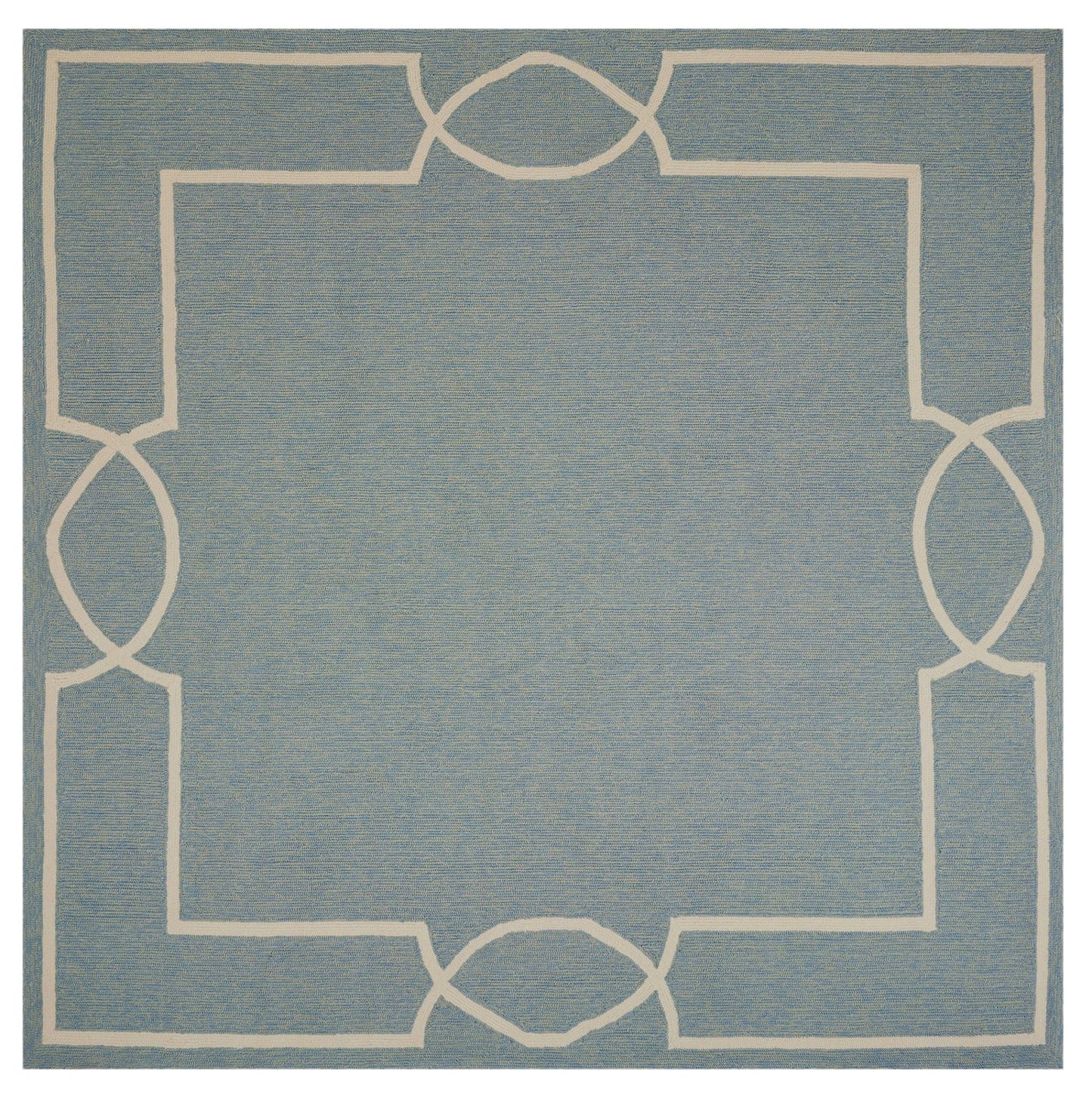 7' X 7' Blue and Ivory Geometric Hand Hooked Area Rug