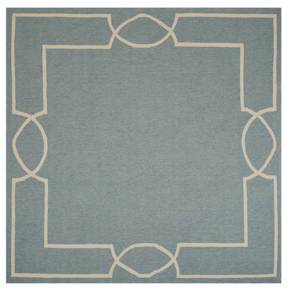 7' X 7' Blue and Ivory Geometric Hand Hooked Area Rug