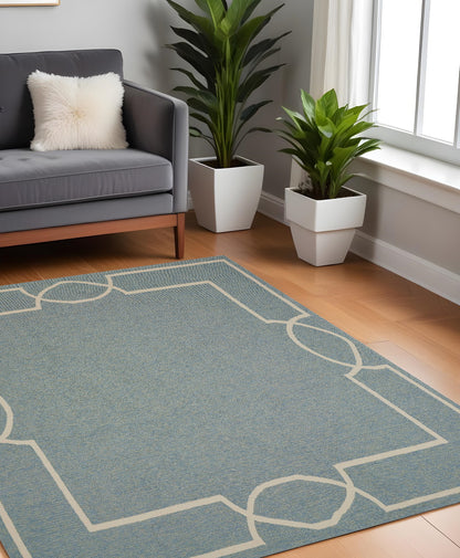 7' X 7' Blue and Ivory Geometric Hand Hooked Area Rug