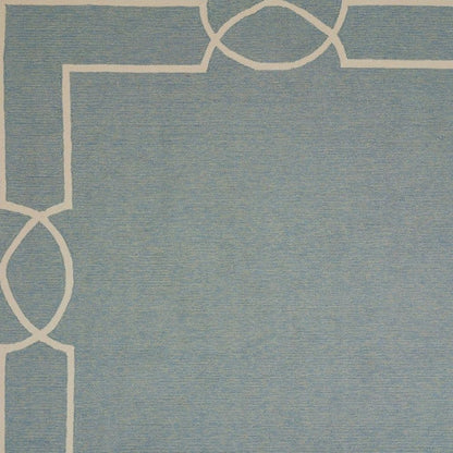 7' X 7' Blue and Ivory Geometric Hand Hooked Area Rug
