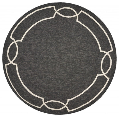 7' Onyx And Ivory Round Geometric Handmade Indoor Outdoor Area Rug