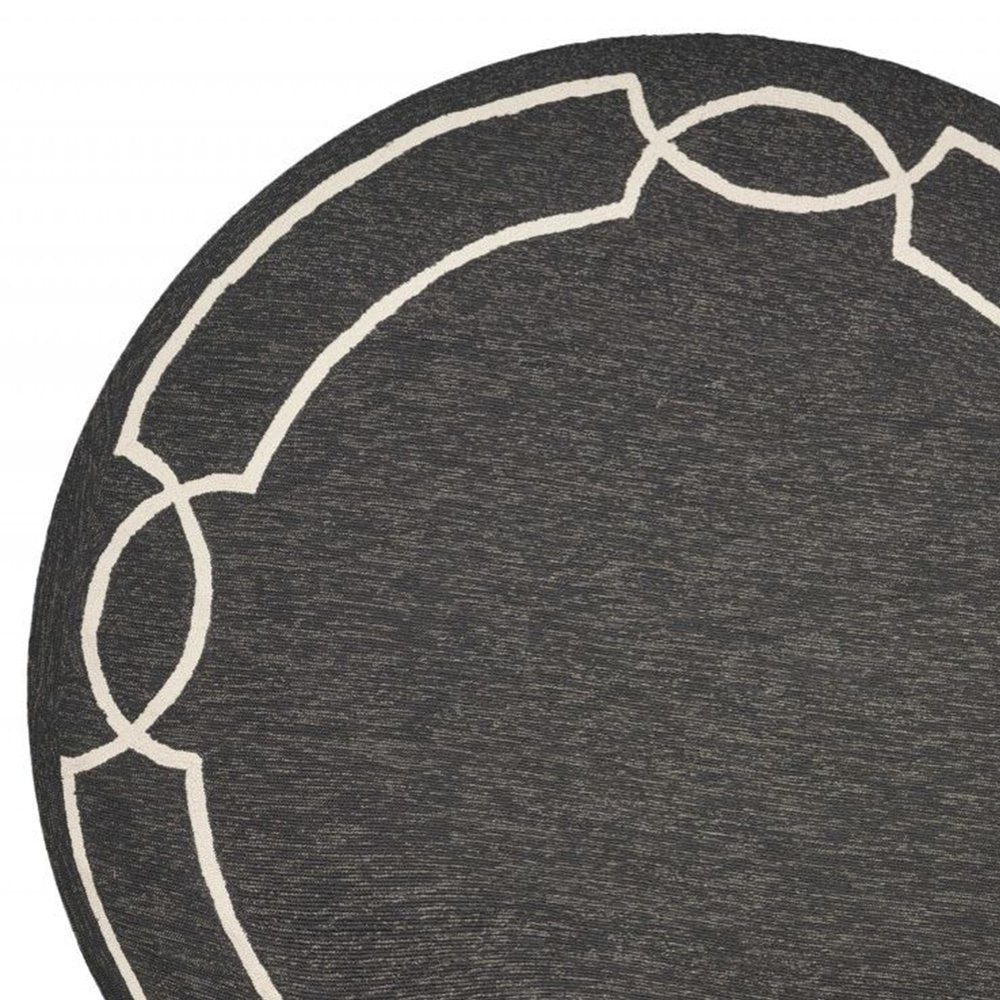 7' Onyx And Ivory Round Geometric Handmade Indoor Outdoor Area Rug