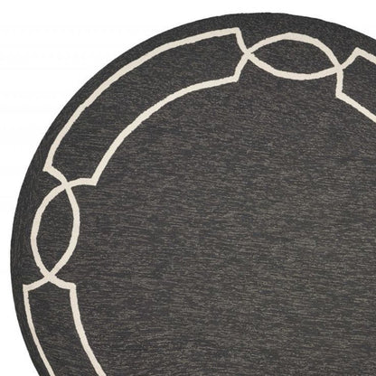 7' Onyx And Ivory Round Geometric Handmade Indoor Outdoor Area Rug
