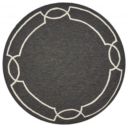 7' Onyx And Ivory Round Geometric Handmade Indoor Outdoor Area Rug
