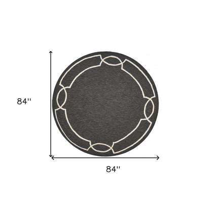 7' Onyx And Ivory Round Geometric Handmade Indoor Outdoor Area Rug