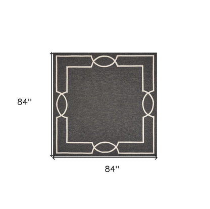 7' X 7' Black Geometric Hand Hooked Area Rug