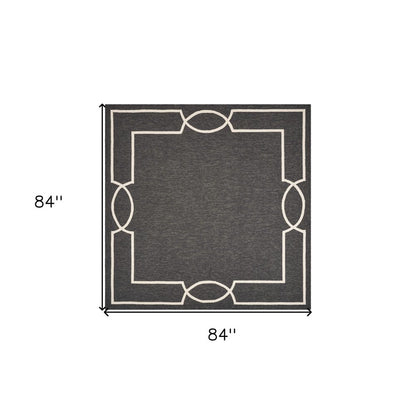 7' Onyx And White Square Geometric Handmade Indoor Outdoor Area Rug