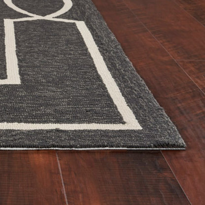 7' X 7' Black Geometric Hand Hooked Area Rug