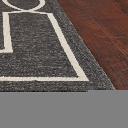 8' X 11' Onyx And White Geometric Handmade Indoor Outdoor Area Rug