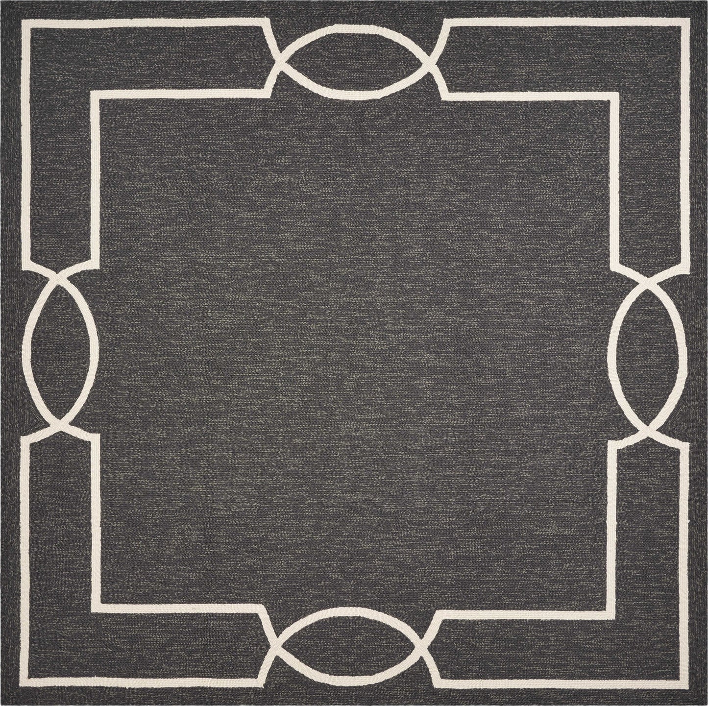 7' X 7' Black Geometric Hand Hooked Area Rug