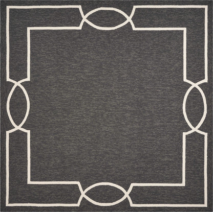 7' X 7' Black Geometric Hand Hooked Area Rug